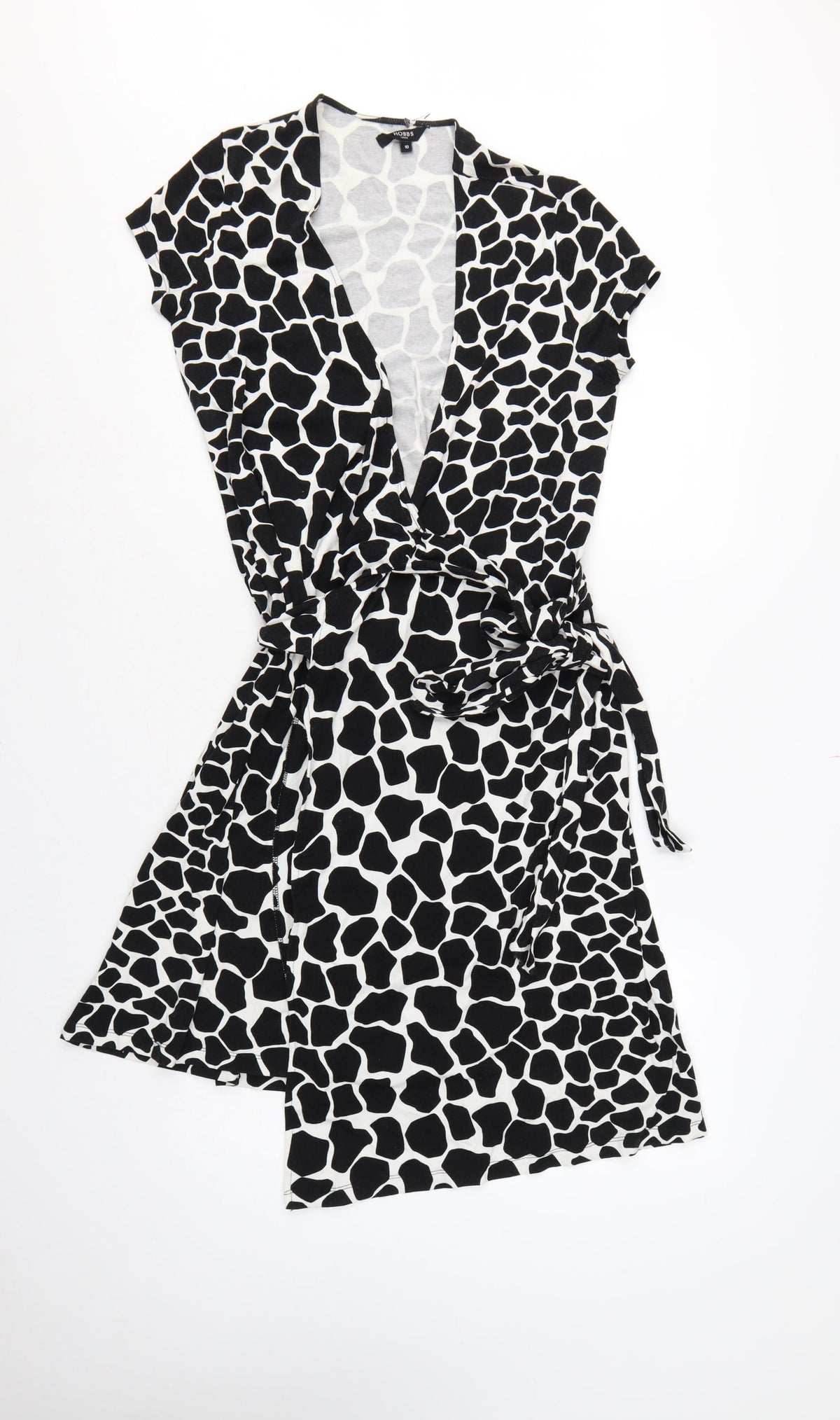 Hobbs Women’s Black White Animal Print Wrap Dress UK 10 Knee Length
