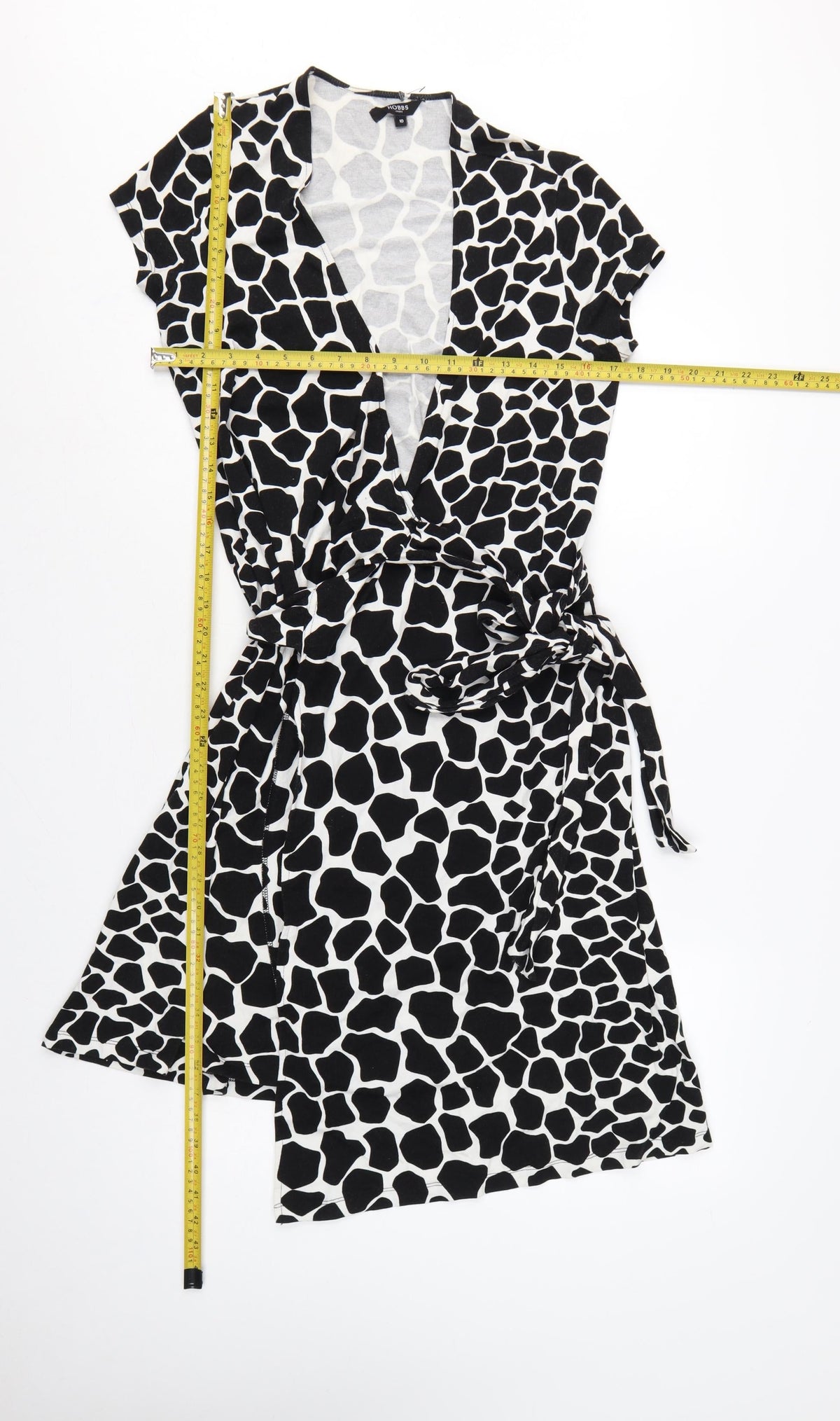 Hobbs Women’s Black White Animal Print Wrap Dress UK 10 Knee Length