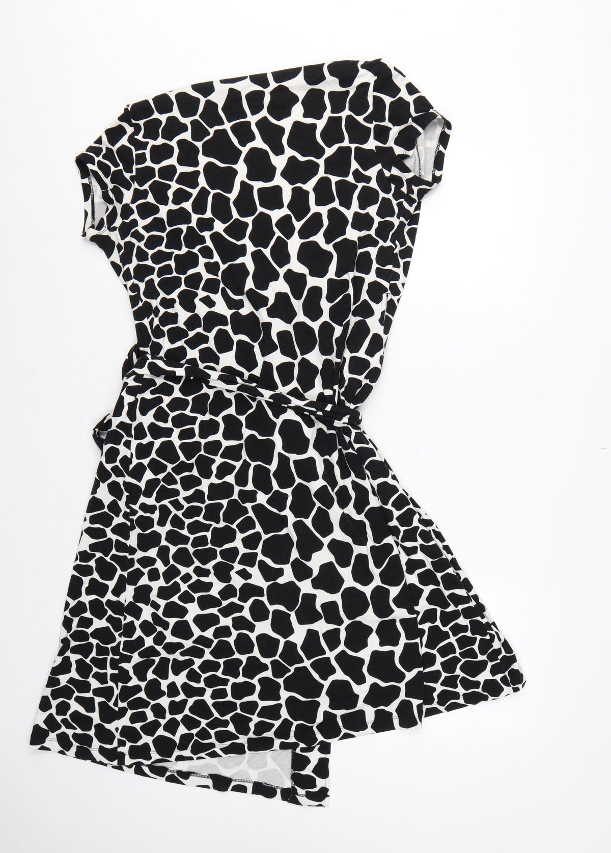 Hobbs Women’s Black White Animal Print Wrap Dress UK 10 Knee Length
