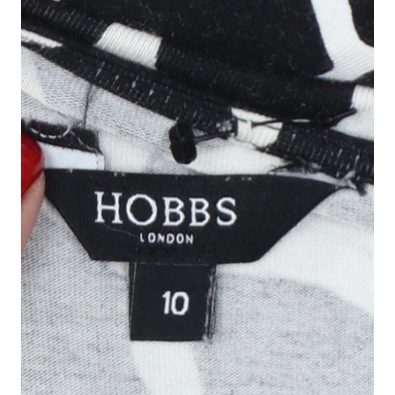 Hobbs Women’s Black White Animal Print Wrap Dress UK 10 Knee Length