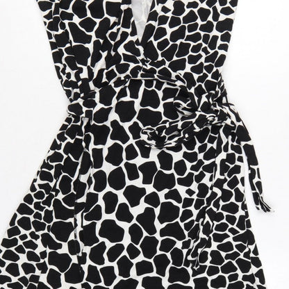 Hobbs Women’s Black White Animal Print Wrap Dress UK 10 Knee Length
