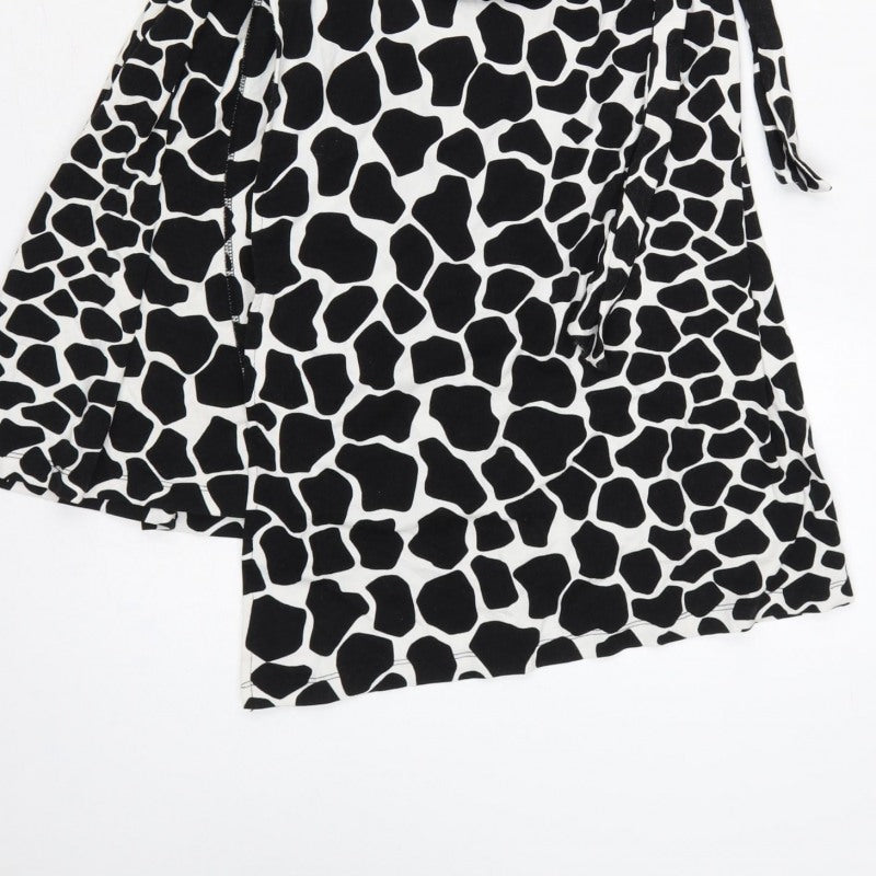 Hobbs Women’s Black White Animal Print Wrap Dress UK 10 Knee Length