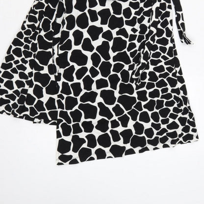 Hobbs Women’s Black White Animal Print Wrap Dress UK 10 Knee Length