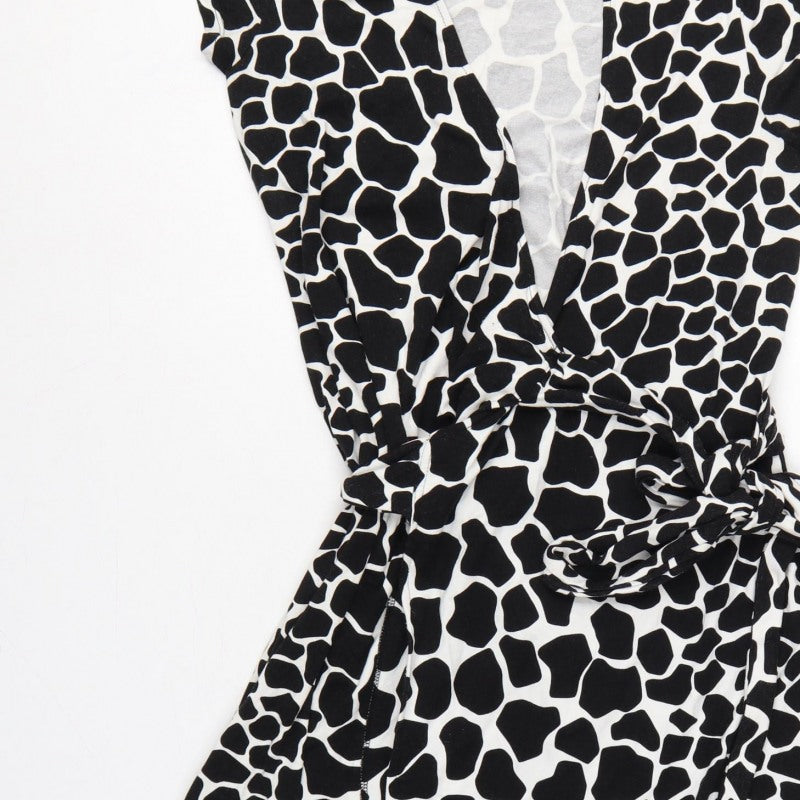 Hobbs Women’s Black White Animal Print Wrap Dress UK 10 Knee Length