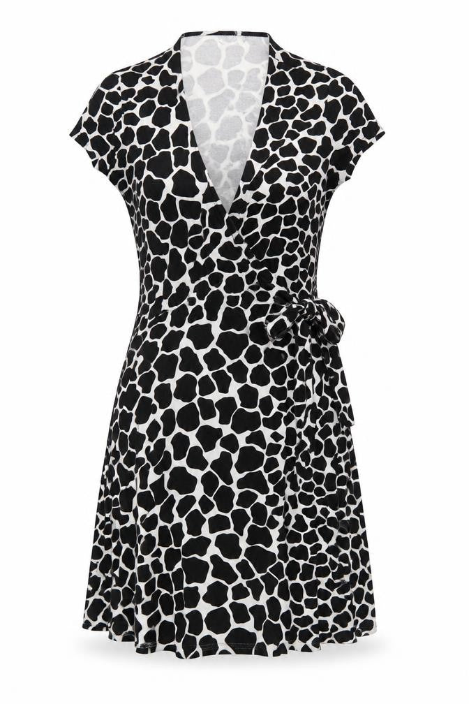 Hobbs Women’s Black White Animal Print Wrap Dress UK 10 Knee Length