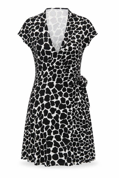 Hobbs Women’s Black White Animal Print Wrap Dress UK 10 Knee Length