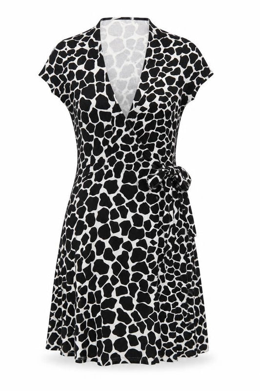 Hobbs Women’s Black White Animal Print Wrap Dress UK 10 Knee Length