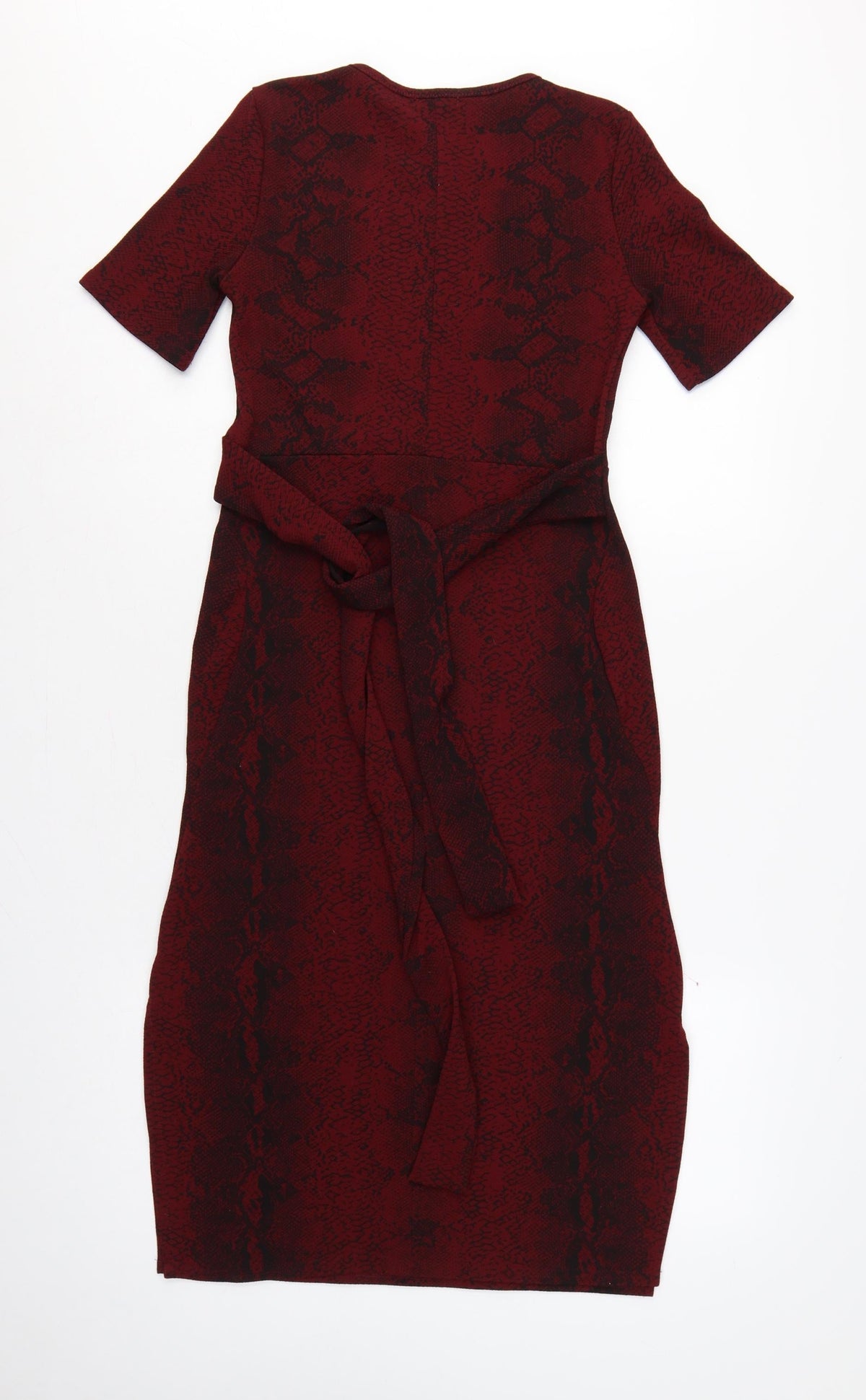 Boohoo Women Red Snake Print Bodycon Knee Dress UK 12 Belted