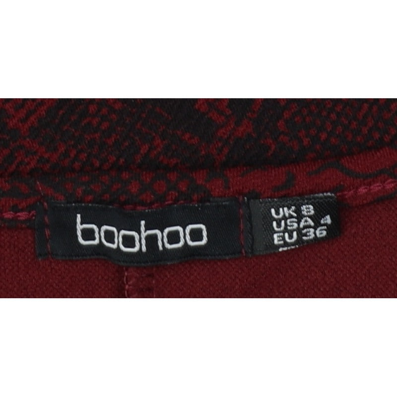 Boohoo Women Red Snake Print Bodycon Knee Dress UK 12 Belted