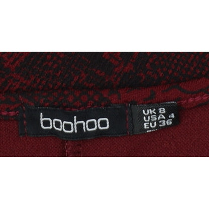 Boohoo Women Red Snake Print Bodycon Knee Dress UK 12 Belted