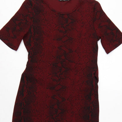 Boohoo Women Red Snake Print Bodycon Knee Dress UK 12 Belted
