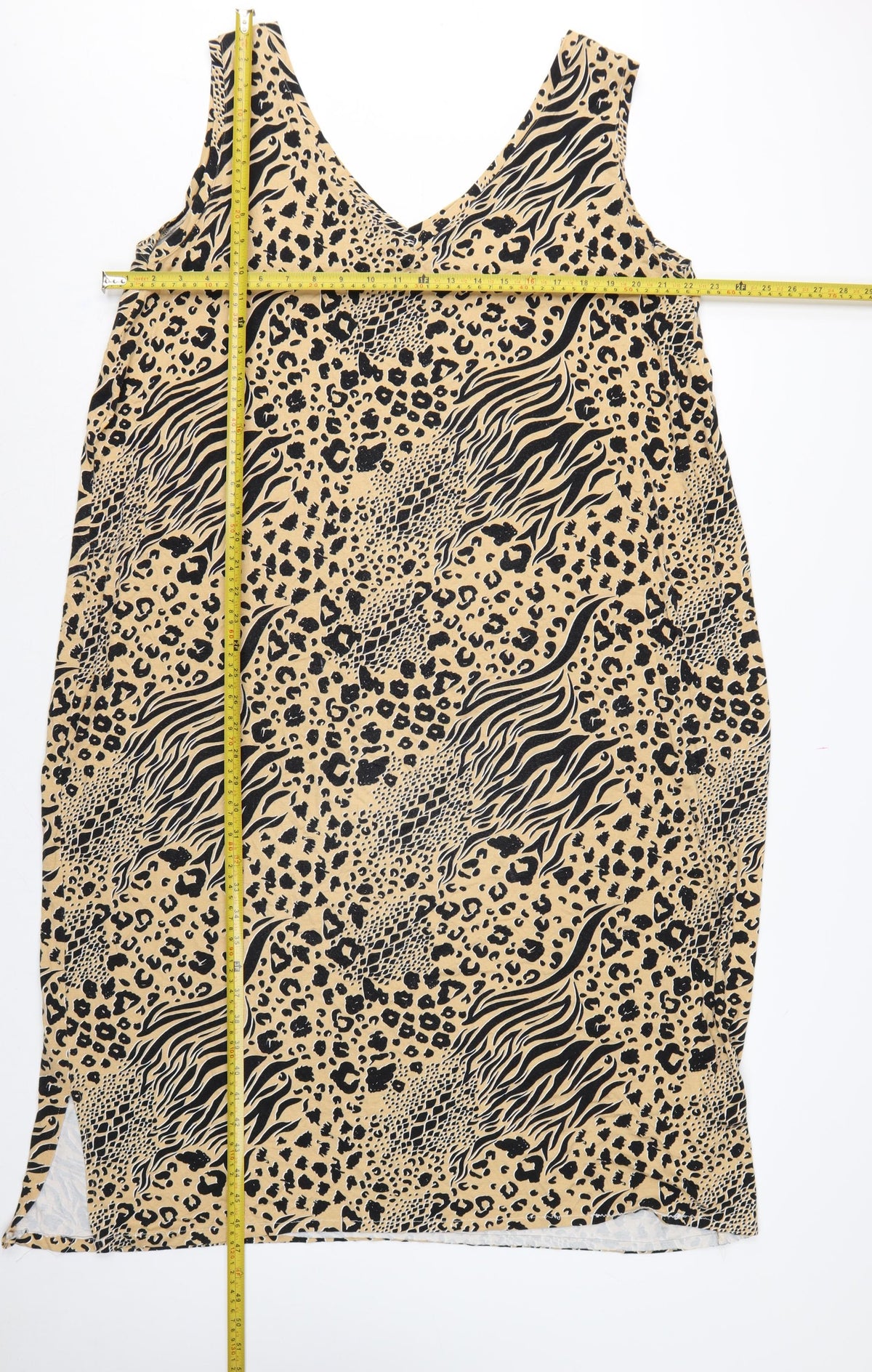 Very Women Beige Animal Print Shift Dress UK 24 Sleeveless V-Neck