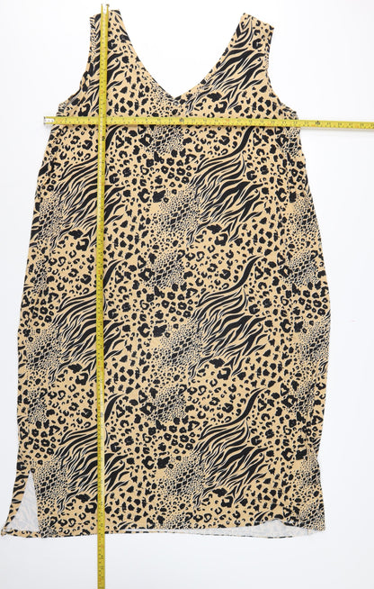 Very Women Beige Animal Print Shift Dress UK 24 Sleeveless V-Neck