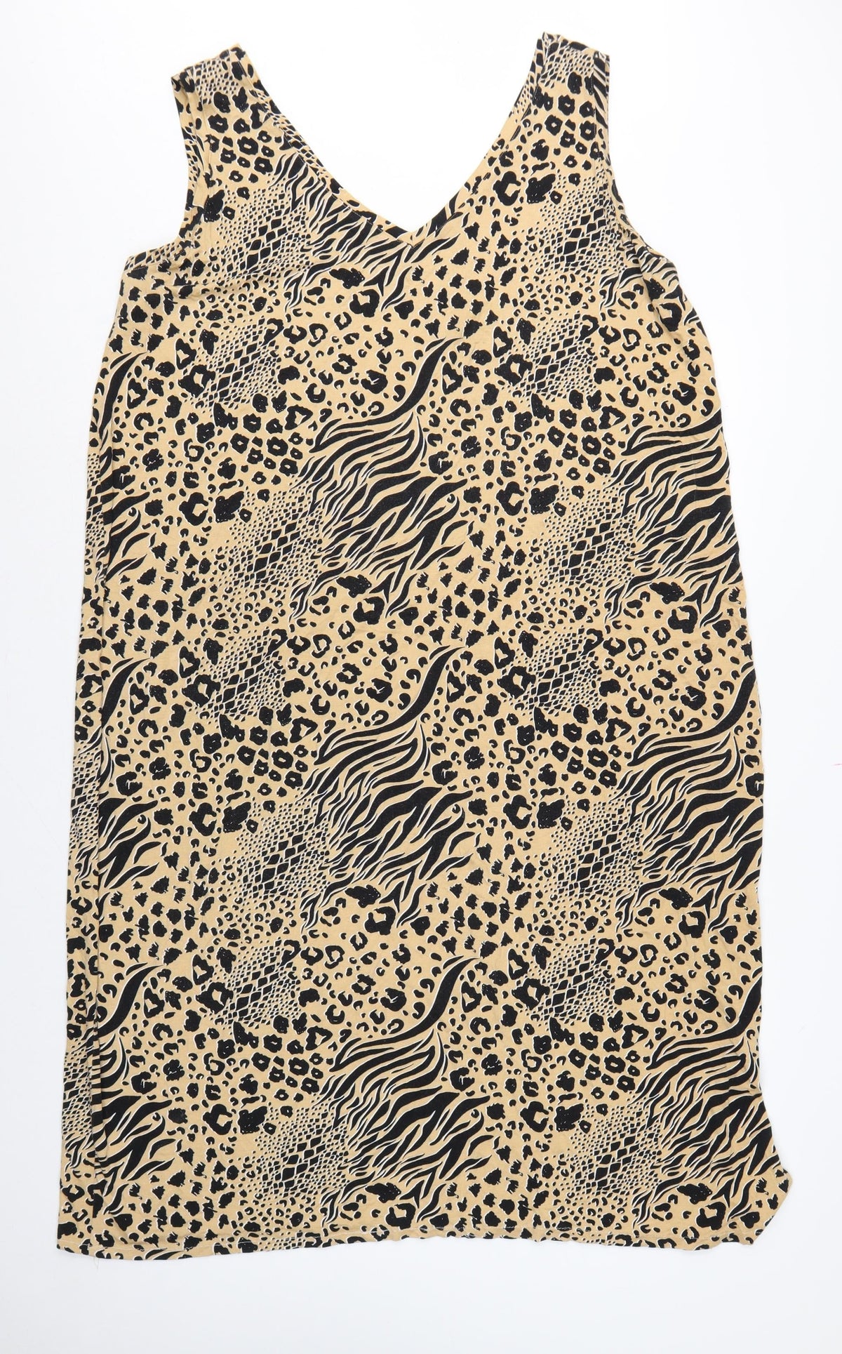 Very Women Beige Animal Print Shift Dress UK 24 Sleeveless V-Neck