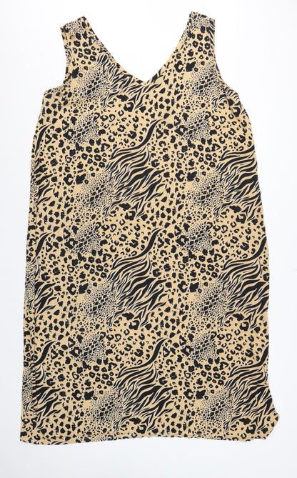 Very Women Beige Animal Print Shift Dress UK 24 Sleeveless V-Neck
