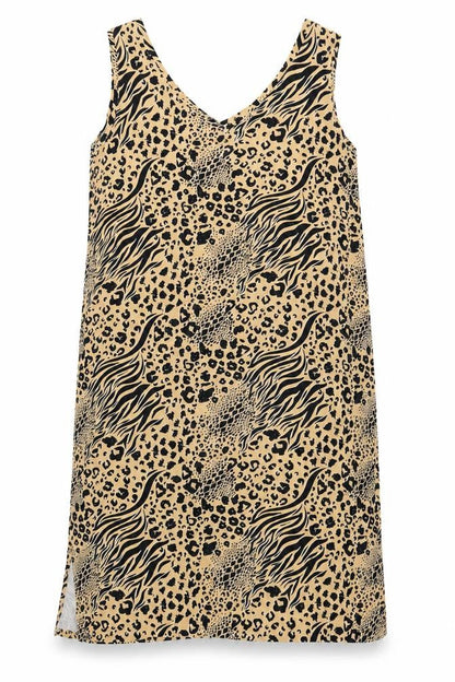 Very Women Beige Animal Print Shift Dress UK 24 Sleeveless V-Neck