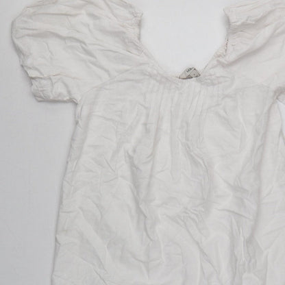 Marks and Spencer Women White Size 8 A-Line Puff Sleeve Dress
