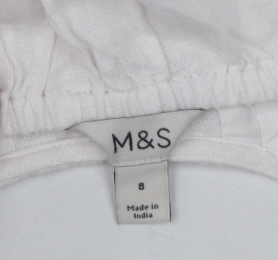 Marks and Spencer Women White Size 8 A-Line Puff Sleeve Dress