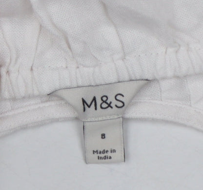 Marks and Spencer Women White Size 8 A-Line Puff Sleeve Dress