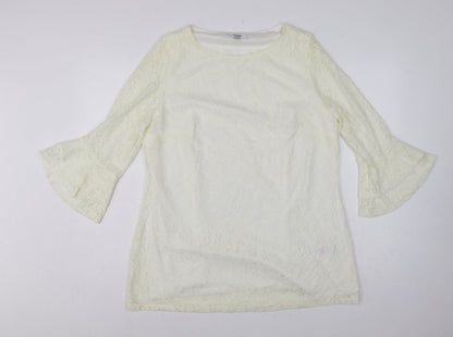 Joanna Hope Women Ivory UK 18 Floral Lace Bell Sleeve Lined Blouse