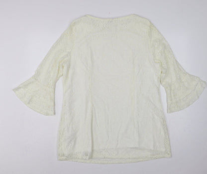 Joanna Hope Women Ivory UK 18 Floral Lace Bell Sleeve Lined Blouse