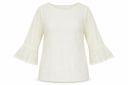 Joanna Hope Women Ivory UK 18 Floral Lace Bell Sleeve Lined Blouse