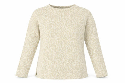 MNG Women Beige S Leopard Textured Long Sleeve Basic T-Shirt Top