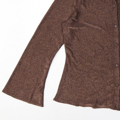 Marks and Spencer Women Brown Glitter Knit Button-Up Blouse UK 16