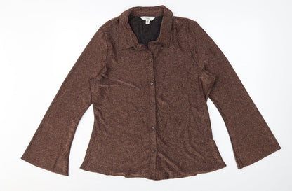 Marks and Spencer Women Brown Glitter Knit Button-Up Blouse UK 16
