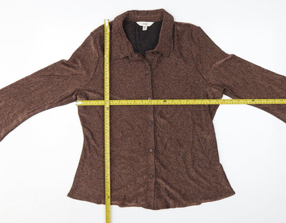 Marks and Spencer Women Brown Glitter Knit Button-Up Blouse UK 16