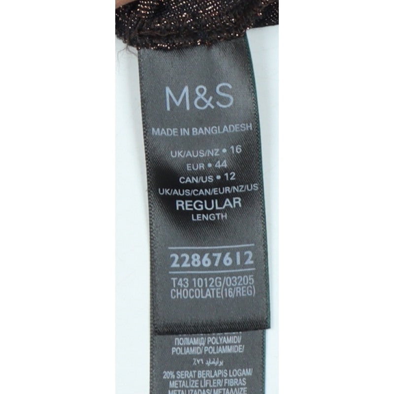 Marks and Spencer Women Brown Glitter Knit Button-Up Blouse UK 16