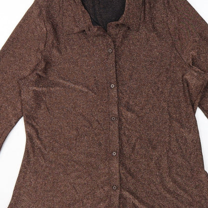 Marks and Spencer Women Brown Glitter Knit Button-Up Blouse UK 16