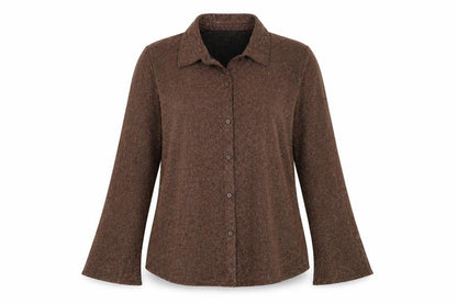 Marks and Spencer Women Brown Glitter Knit Button-Up Blouse UK 16