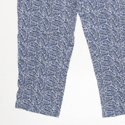 Cotton Traders Women Blue Leaf Print Viscose Cropped Trousers UK 18