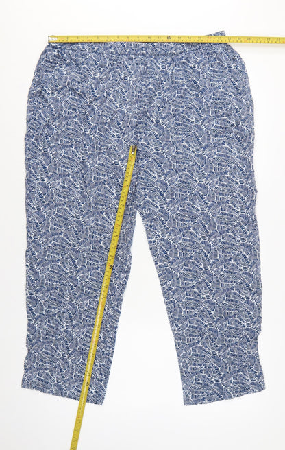 Cotton Traders Women Blue Leaf Print Viscose Cropped Trousers UK 18