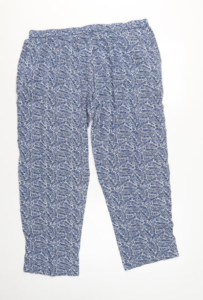 Cotton Traders Women Blue Leaf Print Viscose Cropped Trousers UK 18