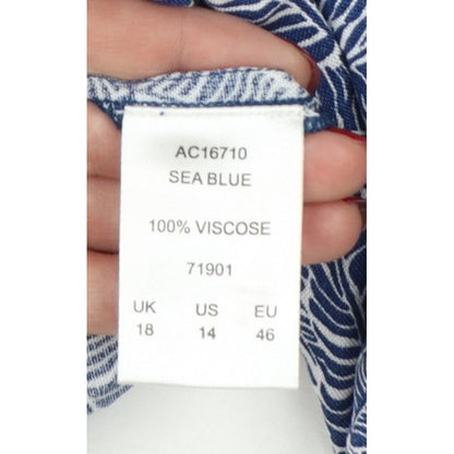 Cotton Traders Women Blue Leaf Print Viscose Cropped Trousers UK 18