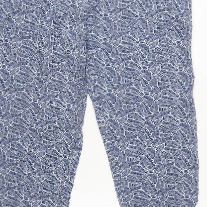 Cotton Traders Women Blue Leaf Print Viscose Cropped Trousers UK 18