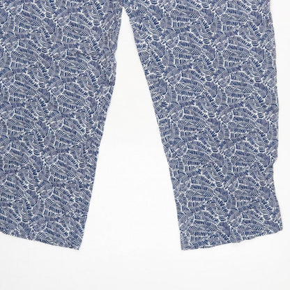 Cotton Traders Women Blue Leaf Print Viscose Cropped Trousers UK 18