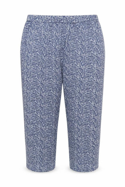 Cotton Traders Women Blue Leaf Print Viscose Cropped Trousers UK 18