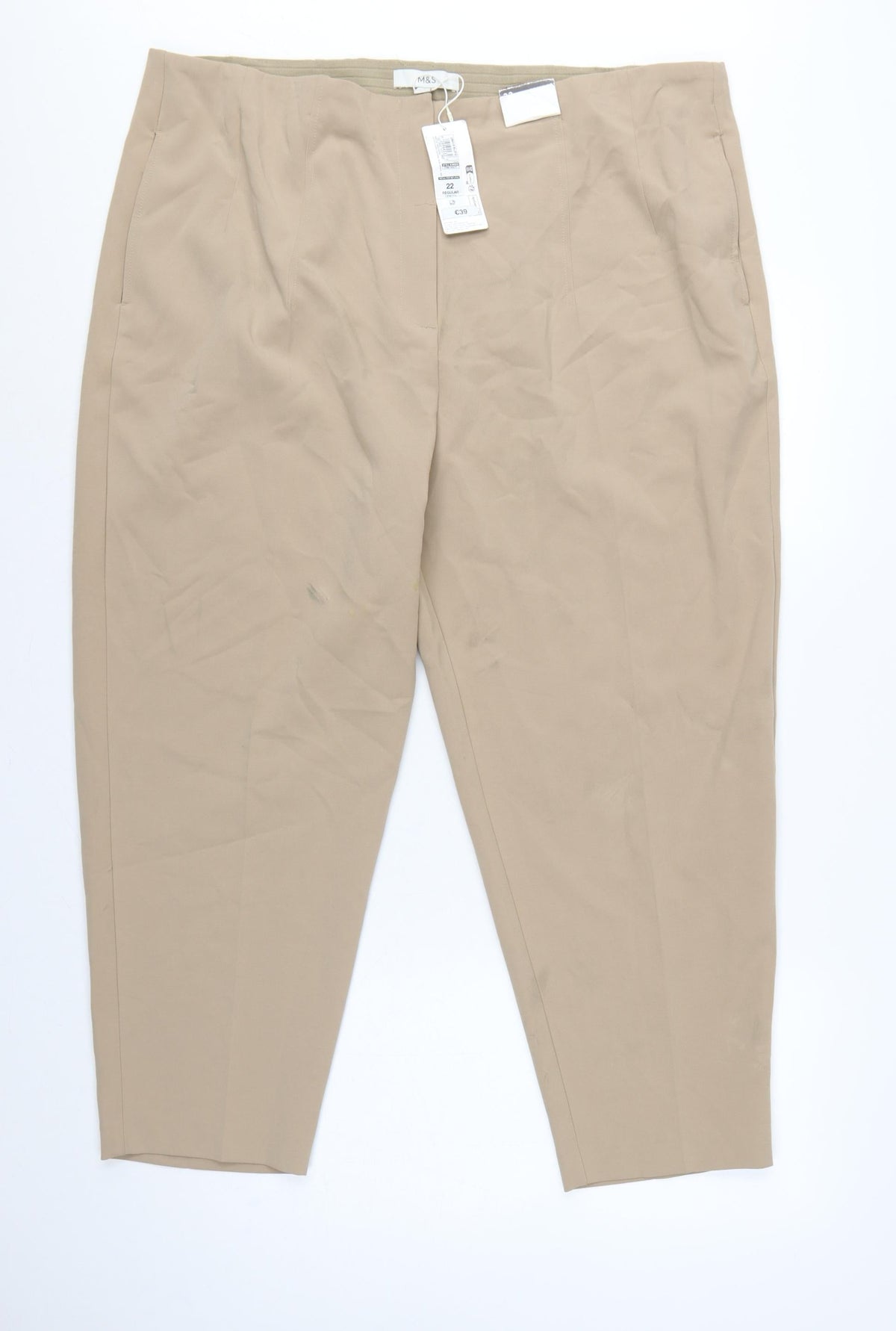 Marks & Spencer Women Beige Size 22 Regular Tapered Smart Trousers