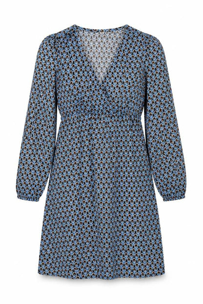 Mamalicious Women Blue S Maternity A-Line Geometric Long Sleeve Dress