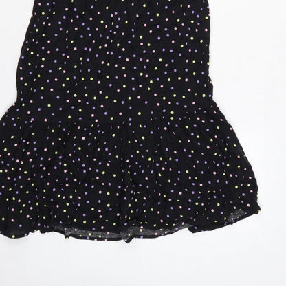 Dorothy Perkins Women Black Multicolour Polka Dot Midi Fit & Flare Dress UK 10