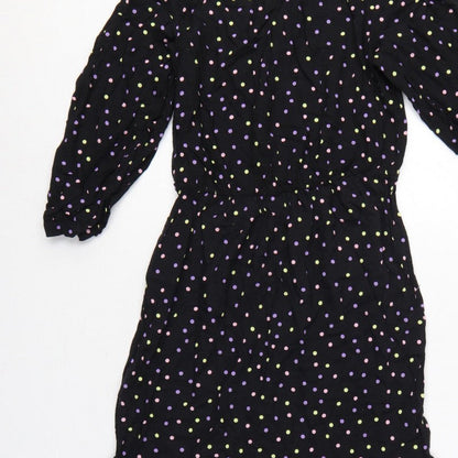 Dorothy Perkins Women Black Multicolour Polka Dot Midi Fit & Flare Dress UK 10