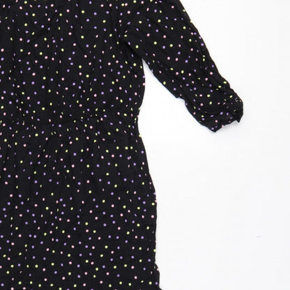 Dorothy Perkins Women Black Multicolour Polka Dot Midi Fit & Flare Dress UK 10