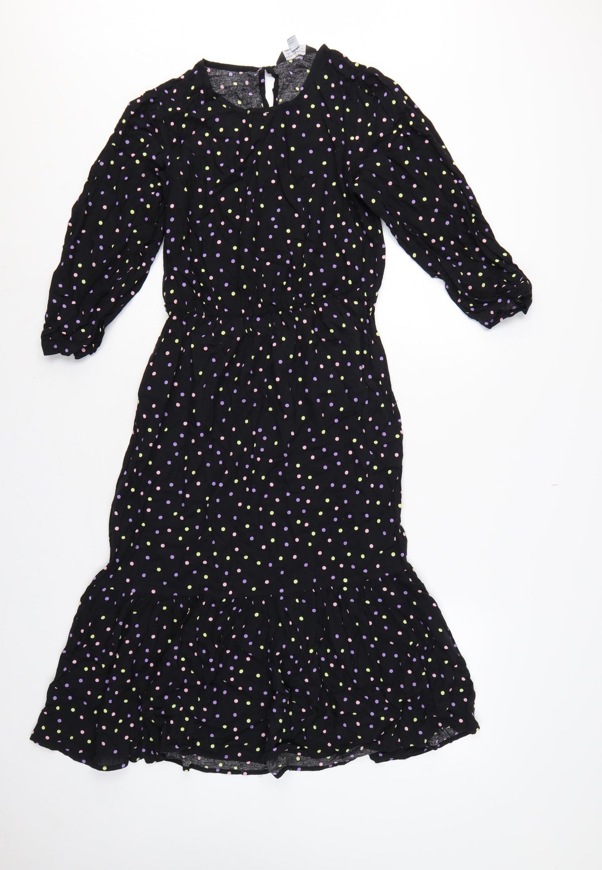 Dorothy Perkins Women Black Multicolour Polka Dot Midi Fit & Flare Dress UK 10