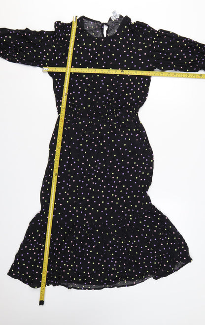 Dorothy Perkins Women Black Multicolour Polka Dot Midi Fit & Flare Dress UK 10