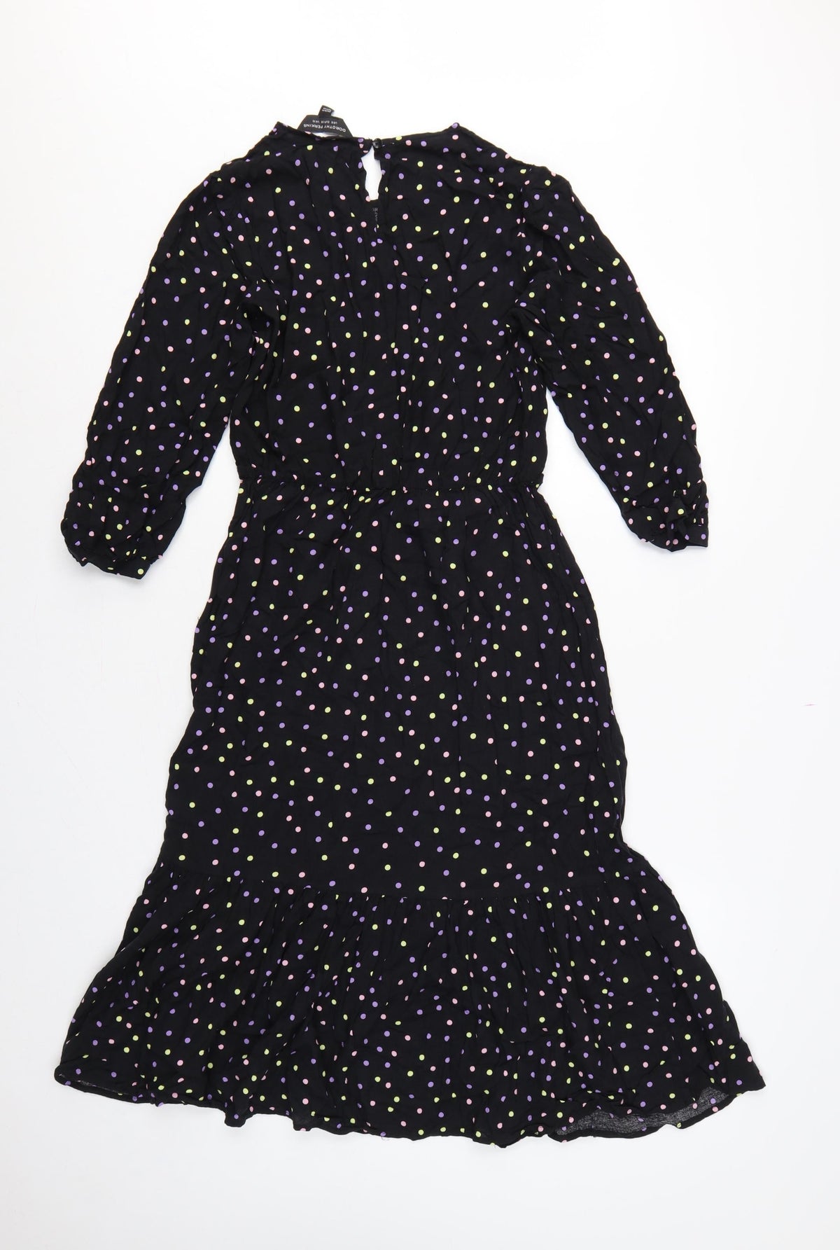 Dorothy Perkins Women Black Multicolour Polka Dot Midi Fit & Flare Dress UK 10