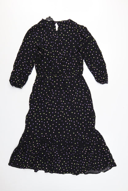 Dorothy Perkins Women Black Multicolour Polka Dot Midi Fit & Flare Dress UK 10
