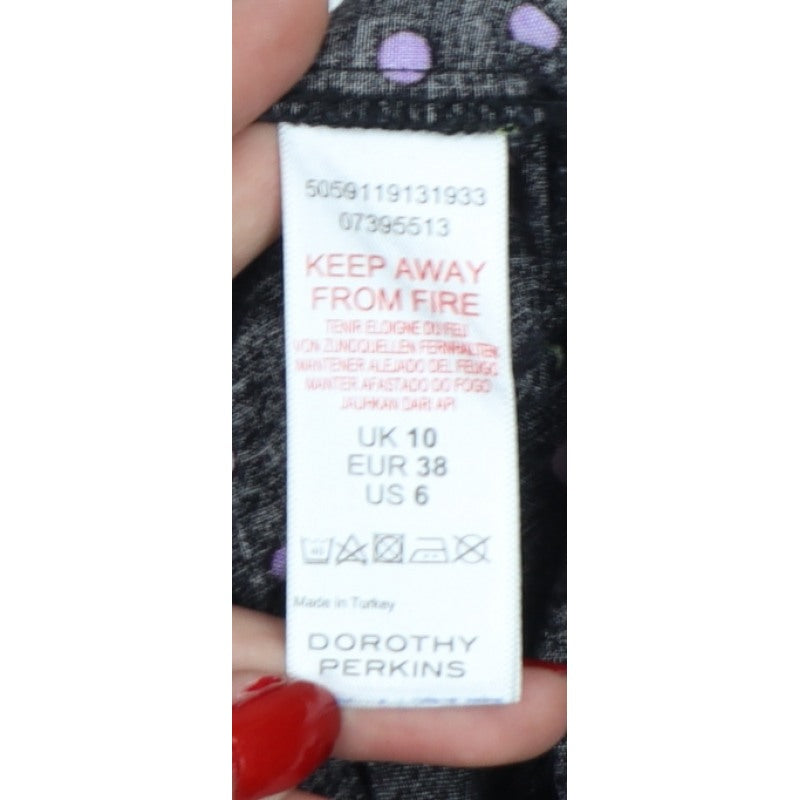 Dorothy Perkins Women Black Multicolour Polka Dot Midi Fit & Flare Dress UK 10